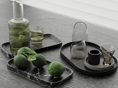 Kitchen Utensils Wine Cup Fruit Lemon Wine Bottle Tea Set 3d model