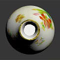 White Ceramic Vase With Colorful Floral And Bird Patterns Gold Rim On Reflective Dark Background