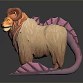 3D Rendered Mythical Creature With Lion Body Ram Horns And Pink Tail