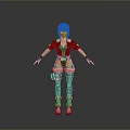 3D Character Model With Purple Hair Black Jacket Silver Pants And Boots