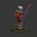 Mystical Totem Character With Old Hat Holding Large Key And Eye Patterns On Circular Base