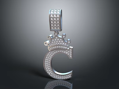 Elegant Sparkling Letter C Jewelry Sculpture With Diamond Inlaid Crown Design 3d model