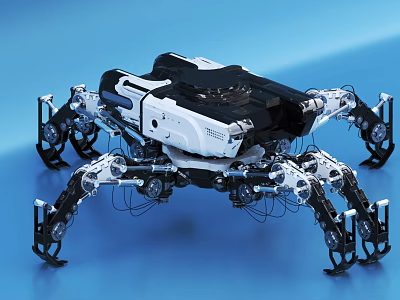 Smart Robot Machine With Multiple Mechanical Legs White Black Exterior And Advanced Design 3d model