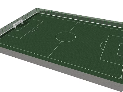 Football Field With Green Turf White Lines Goalposts And Surrounding Fencing 3d model