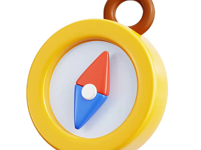 Toy Compass With Yellow Case Red And Blue Pointer White Dot Brown Loop Top 3d model