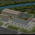 Modern Museum Building Exterior Design With Riverside Greenery Glass Facade Open Plaza And Trees