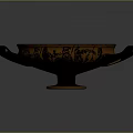Ceramic Bowl With Two Handles And Black Carved Patterns On Orange Exterior