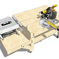 Heavy Duty Industrial Miter Saw With Mobile Wooden Workbench For Woodworking Tasks