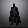 A man wearing Batman costume with bat mask black cape and yellow utility belt