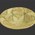 Decorative Handcrafted Bowl Shaped Sculpture Carving With Green Brown Leaf Patterns 3d model