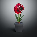 Red Flower Garden Decor with Green Leaves in Gray Pot