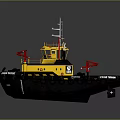 Strong Tiger Tugboat With Yellow Hull Black Components And Deck Equipment 3d model
