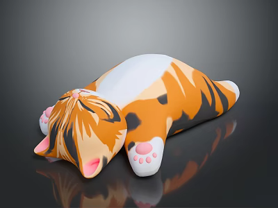 Cartoon Cat Plush Toy Lying Down With Orange White Black Fur And Pink Ears Paws 3d model