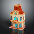 Cartoon Building Scene With Red Roof Yellow Walls Blue Windows And SALE Sign