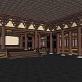 Ancient Architecture Interior With Ornate Wooden Ceiling Traditional Windows And Stone Floor