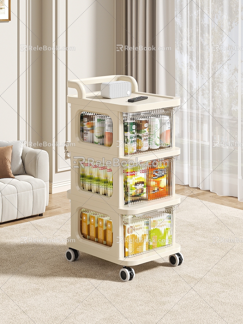 Cream Style Children's Snack Trolley Rack Storage Cabinet Storage Cabinet Folding Storage Cabinet 3d model