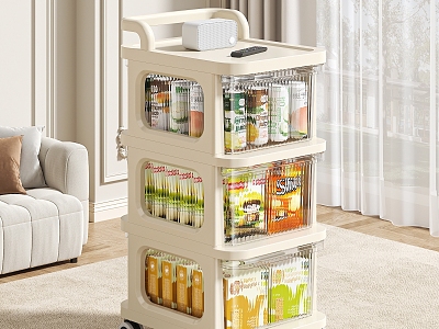 Cream Style Children's Snack Trolley Rack Storage Cabinet Storage Cabinet Folding Storage Cabinet 3d model