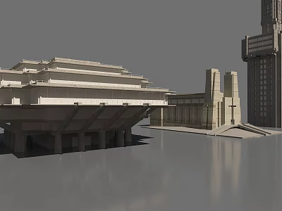 Modern Concrete Architectural Structures With Multi Level Platforms Tower And Gray Tones 3d model