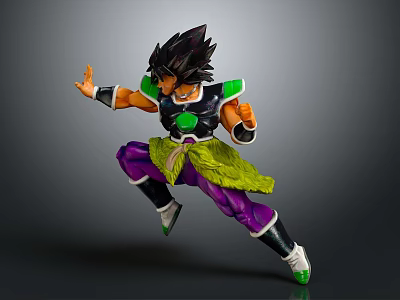 Broly Anime Game Character Action Figure Dynamic Pose Black Spiky Hair Green Armor Purple Pants 3d model