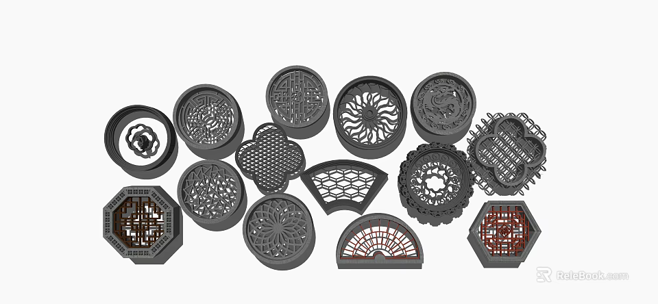 Traditional Decorative Lattice Windows Featuring Various Intricate Patterns Shapes And Classic Design Elements 3d model