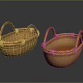 Set of Two Handmade Woven Storage Baskets with Rattan Handles and Natural Design