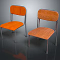 Two Leisure Chairs with Wooden Seats Backs and Metal Frames in Simple Design