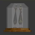 Decorative Female Figures In Glass Display Case With Wooden Base And Long Dresses