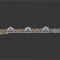 Row Of Architectural Building Models With Arched Windows And Metal Roofs