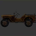 Vintage Rusty Open Top Jeep With Worn Tires And Weathered Exterior