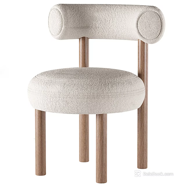 Modern Leisure Chair With Beige Textured Fabric And Light Brown Wooden Legs 3d model 