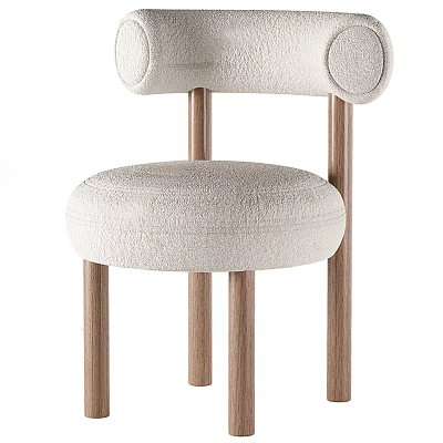Modern Leisure Chair With Beige Textured Fabric And Light Brown Wooden Legs 3d model