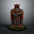 Ancient Bearded Game Movie Character Statue with Crown and Ornate Attire on Grass Base
