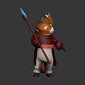 Red Panda 3D Character Model In Red Outfit Holding Spear With Hat