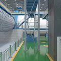 Industrial Facility Interior With Large Storage Tanks Blue Steel Structures And Green Flooring