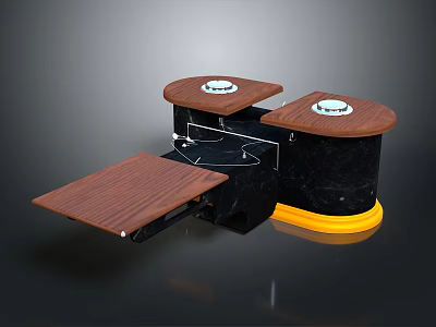 Wooden Topped Device With Black Base Two Circular Openings And Foldable Panel 3d model