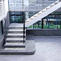 Modern Elegant Glass And Marble Staircase In High Rise Apartment With City View