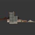 Cartoon Scene With Castle Like Gray Stone Buildings Red Carpets And Decorative Vehicles
