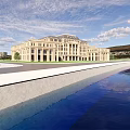 Grand European Style Architecture With Symmetrical Columns And Front Water Pool