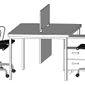 Modern Office Desk Setup With Ergonomic Chairs And Drawer Cabinet 3d model