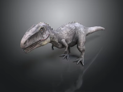 Realistic Gray Textured Dinosaur Standing On Dark Background With Detailed Features 3d model