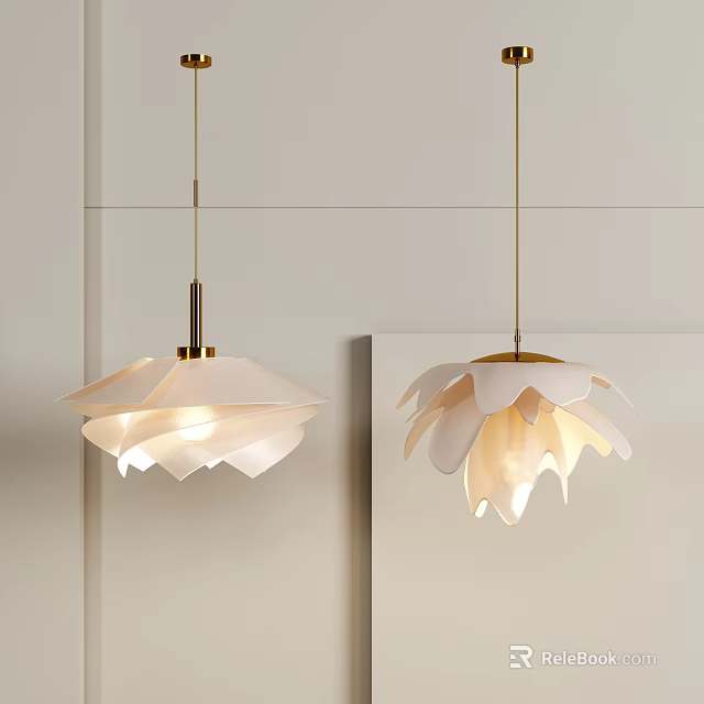 Modern Petal Shaped White Pendant Lights With Soft Lighting In Interior 3d model