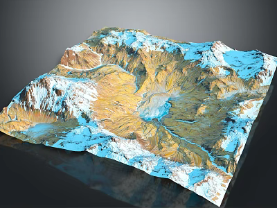 Garden Landscape Design With 3D Mountain Terrain Snow Covered Peaks And River Valleys 3d model