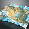 Garden Landscape Design With 3D Mountain Terrain Snow Covered Peaks And River Valleys
