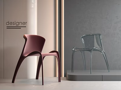 Modern Designer Dining Chairs Maroon And Transparent Styles For Stylish Interior 3d model
