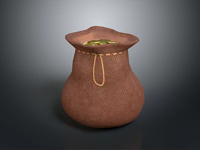 Brown Cloth Pouch With Stitched Closure Holding Gold Coins For Daily Use 3d model Brown Cloth Pouch With Stitched Closure Holding Gold Coins For Daily Use 3d model