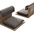 Two Modern Leisure Chairs With Dark Cushions And Wooden Striped Backrests