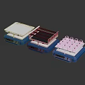 Three Lab Mixers With Blue Base And Various Top Plate Designs For Lab Applications