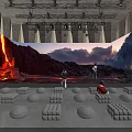 Immersive Volcanic Landscape Viewing Area With Large Curved Screen And Round Cushions For Audience