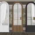Modern Arched Casement Doors in White Wooden Black with Glass Panels and Vertical Slats