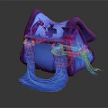 3D Modeled Blue and Purple Bag with Floral Pattern and Braided Tassel Accents